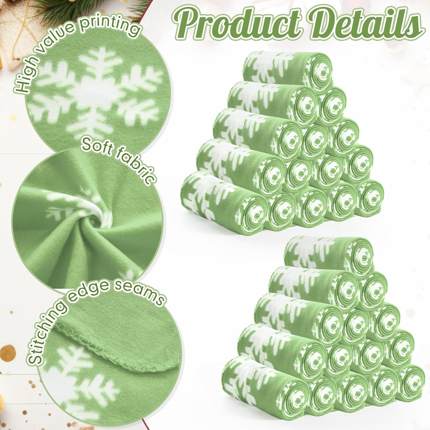 Christmas Snowflake Throw Blankets Bulk 50 x 60 Inch Xmas Winter Holiday Soft Cozy Fleece Blanket for Home Bedding Couch Chair and Homeless Gift Theme Home Decor (Sage Green)