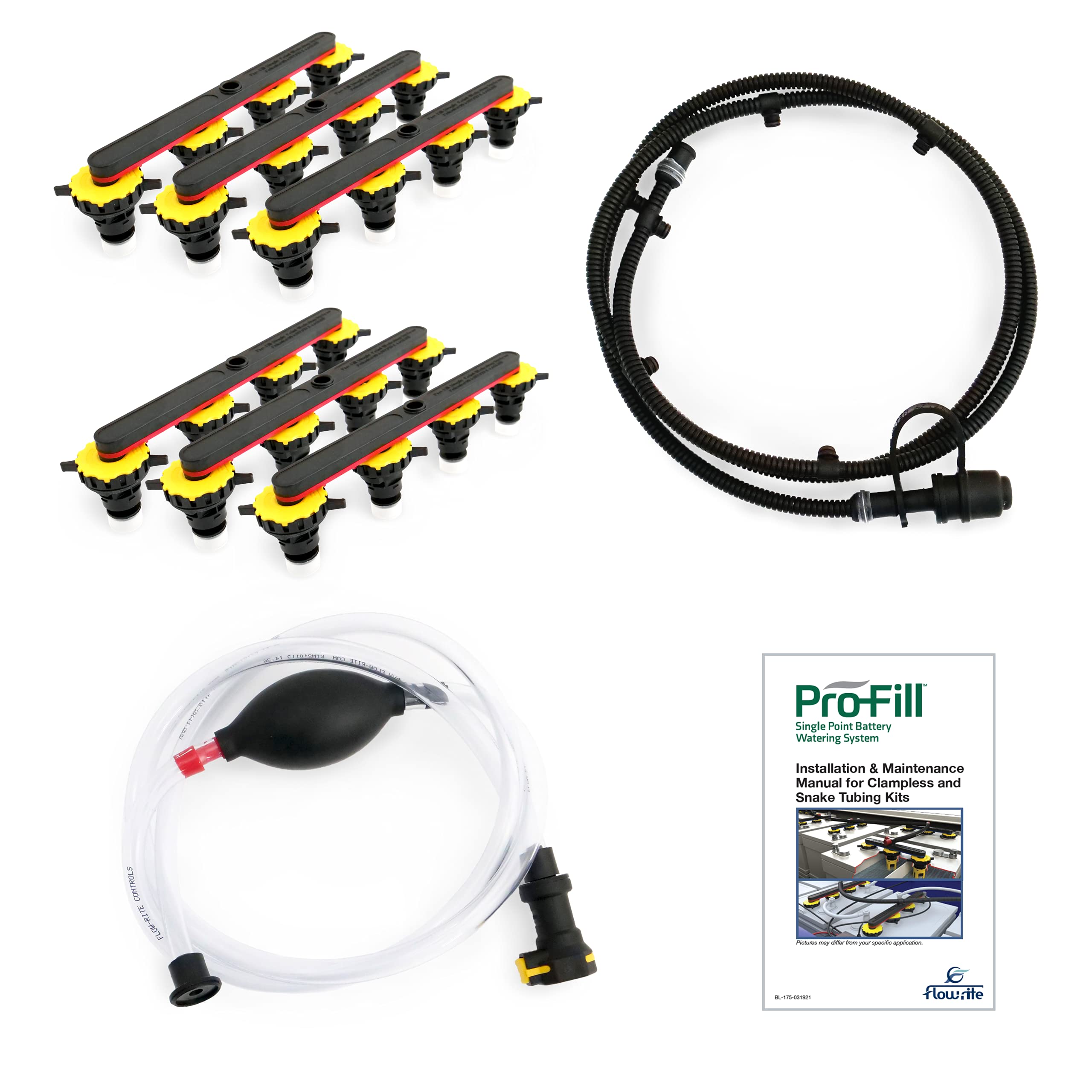 Flow-Rite Battery Watering Kit, Modern Plastic Manual Adjustable Kit, 4 Pieces, BG-C48V-21-WS