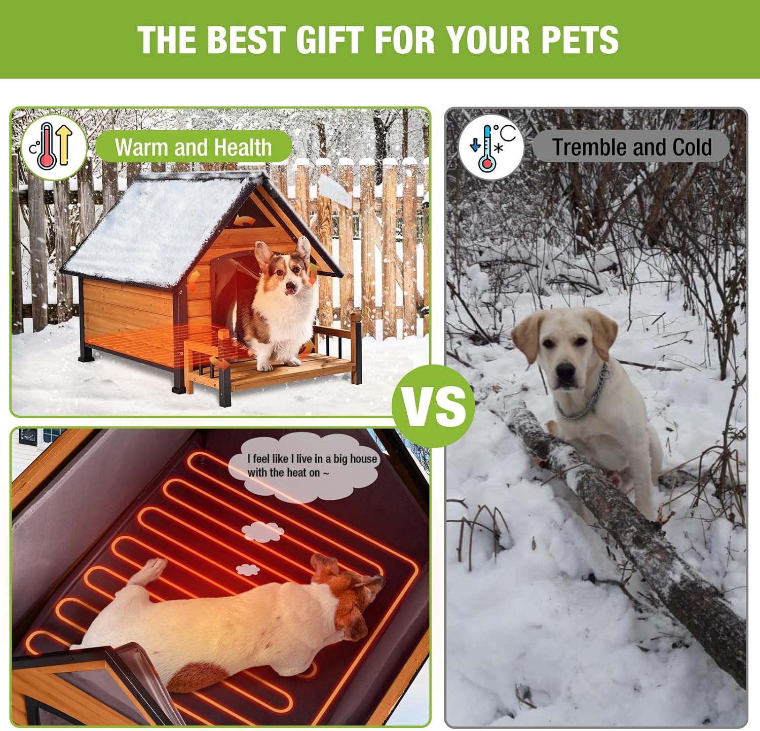 Gutinneen Dog House Outdoor Heated Dog Kennel with Insulated Liner for Winter Metal Frame Dog House for Small Medium Large Dogs, Waterproof Roof