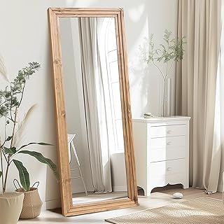 65"x22" Full Length Mirror Solid Wood Frame Floor Mirror with Stand for Living Room, Bedroom Hanging Standing or Leaning, Wood Color