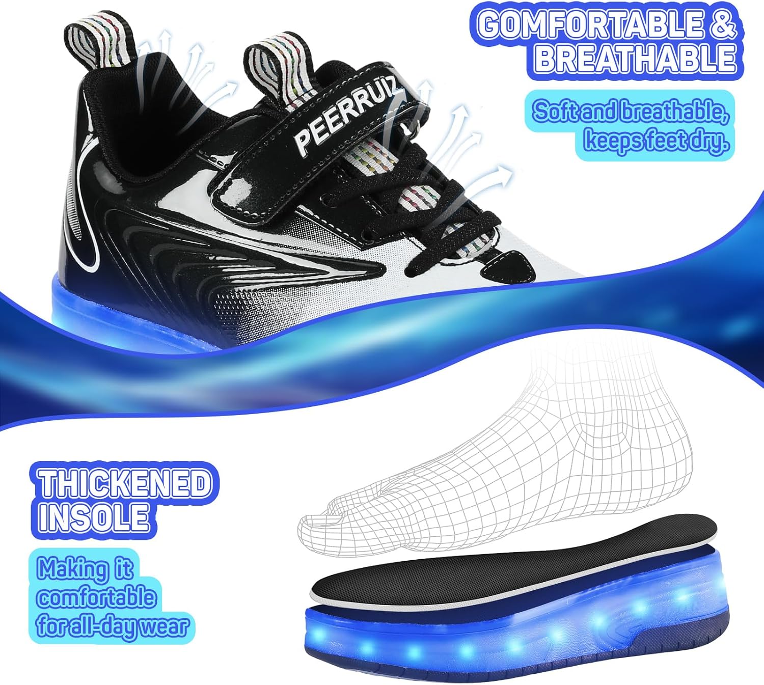 Kids Shoes with Wheels - 4 in 1 Light-Up Roller Shoes with USB Rechargeable LED Sneakers for School Christmas Party Gifts