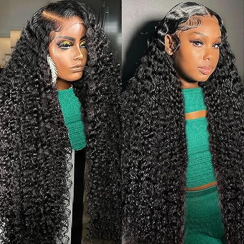 SNJON 26 Inch Deep Wave Lace Front Wigs Human Hair 200% Density 13x6 Deep Wave HD Lace Frontal Wigs for Women Glueless Full Deep Curly Wig Human Hair Pre Plucked with Baby Hair Natural Hairline
