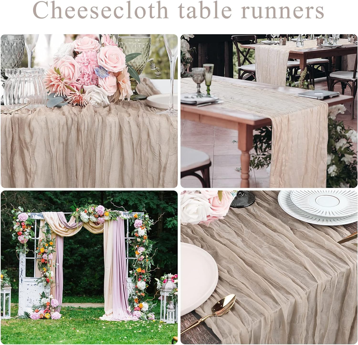 Käsetuch Tischläufer, 6 Stück, Boho-Gaze, 90 x 400 cm, 13 Fuß lang, Käsetuch-Tischläufer für Hochzeit, Party, Urlaub, Dekoration, Tischdekoration (4 Stück Helle Kamelfarbe)
