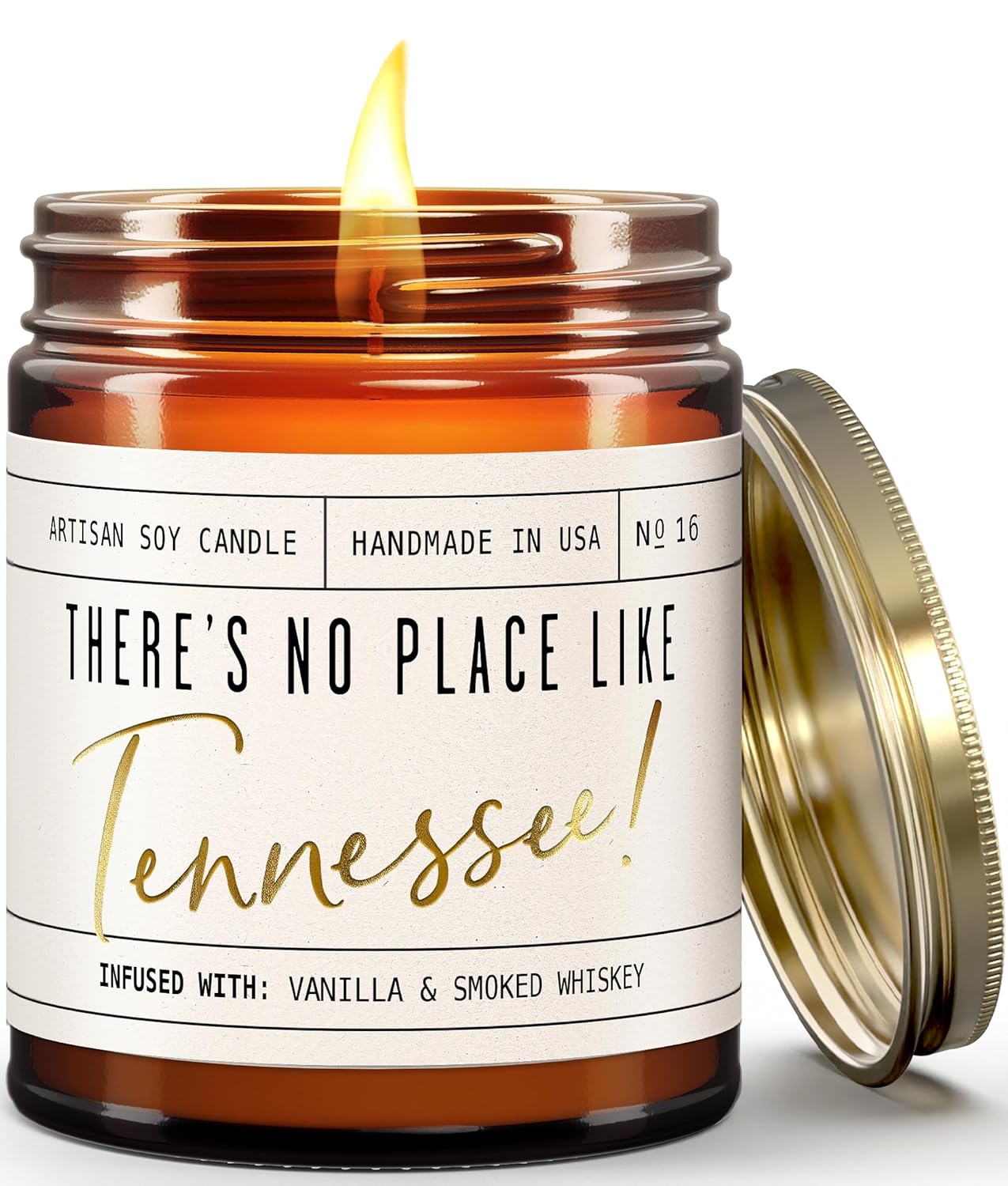 Tennessee Gifts, Tennessee Decor for Home - 'There's No Place Like Tennessee Candle, w/Vanilla & Smoked Whiskey I Tennessee Souvenirs I Tennessee State Gifts I 9oz Jar, 50Hr Burn, USA Made (Tennessee) Thumbnail