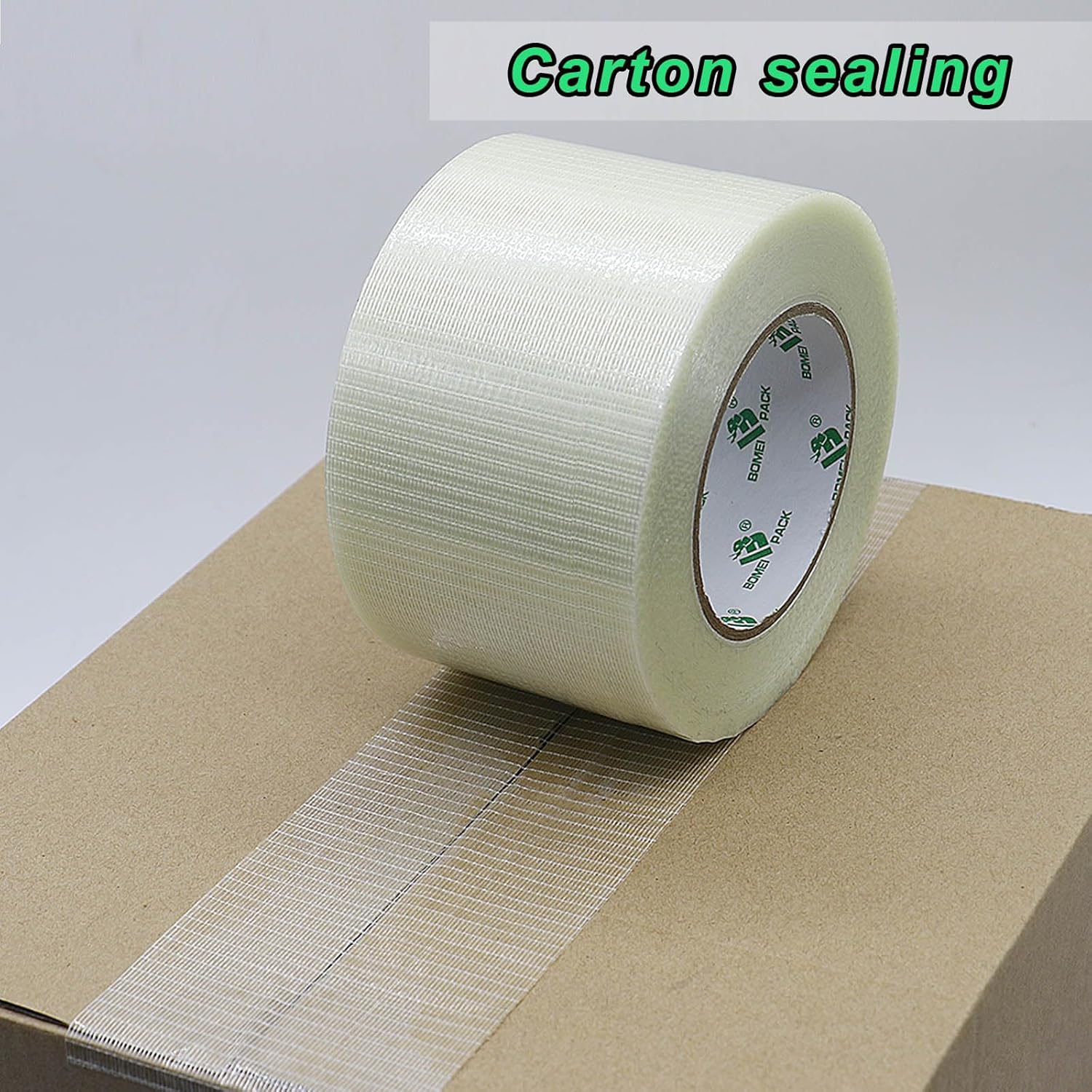 BOMEI PACK Fiber Reinforced Packing Tape 4 inch, Wide Clear Heavy Duty Bi Directional Filament Strapping Tape 4Inch x 55yds 6.7Mil