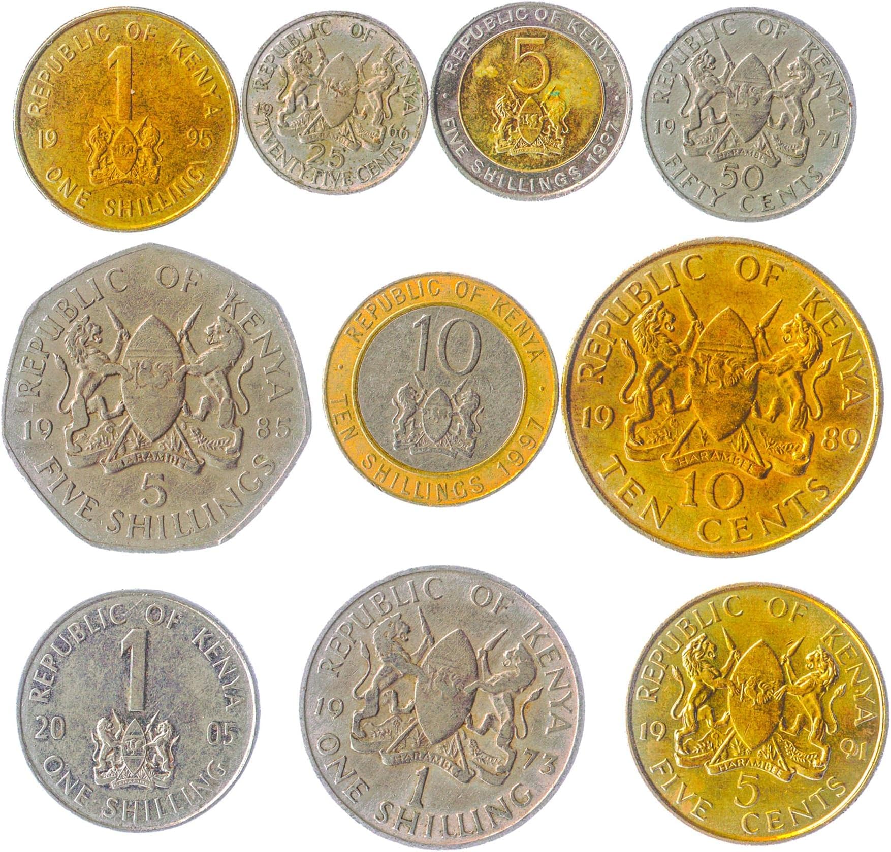 Kenya 10 Mixed Coins | Cents | Shillings | East Africa | Kenyan Currency | Since 1966
