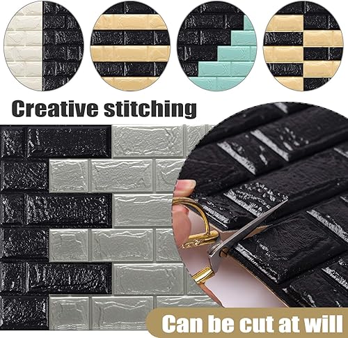 Miniatura 4 de WADILE Papel tapiz de ladrillo 3D autoadhesivo, 20 unidades, paneles de pared de ladrillo 3D autoadhesivos, espuma de polietileno impermeable,