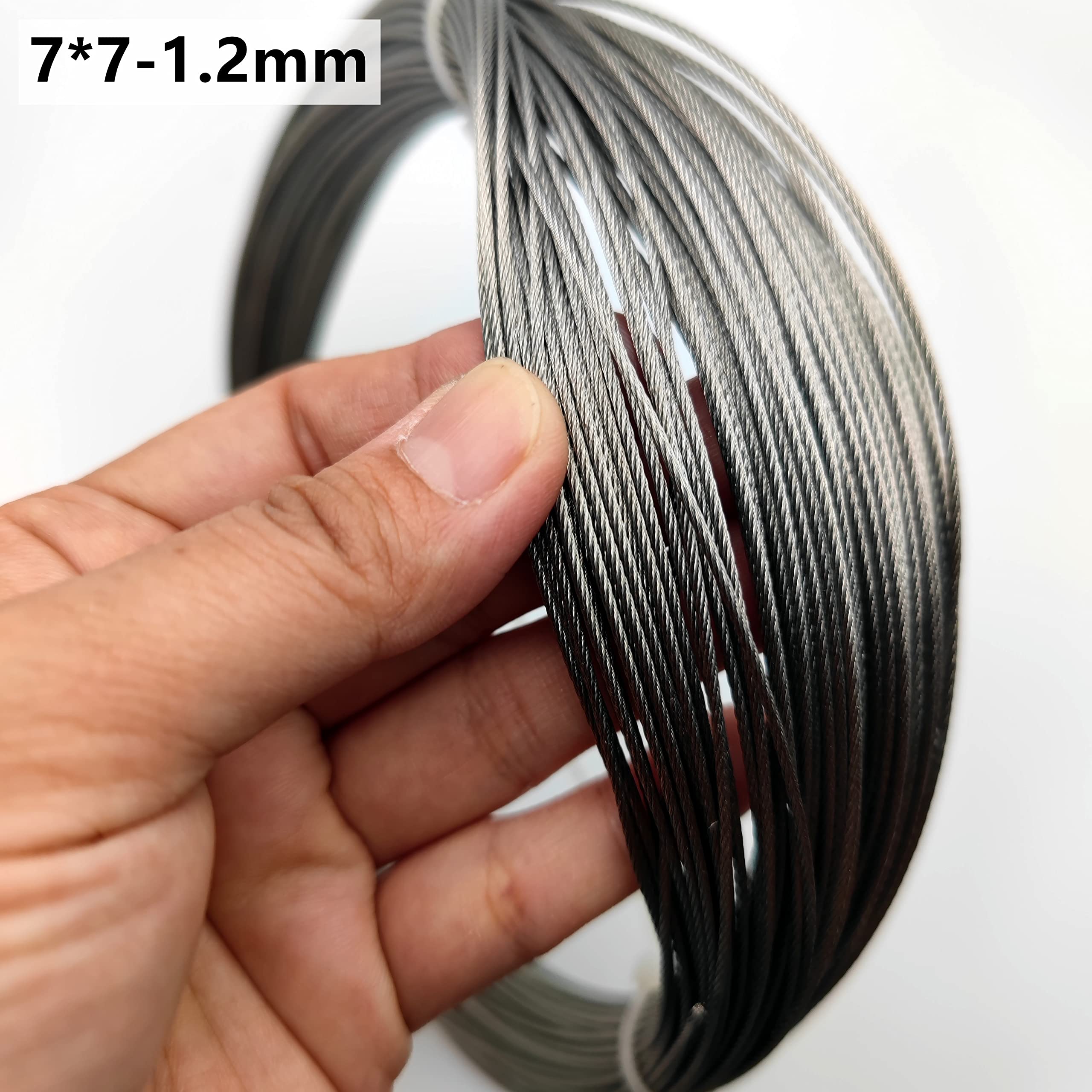 Cable Acier 50M/100M 1.2mm diamètre 7X7 Construction 304 câble métallique en acier inoxydable de levage pêche plus doux(100 Meter)