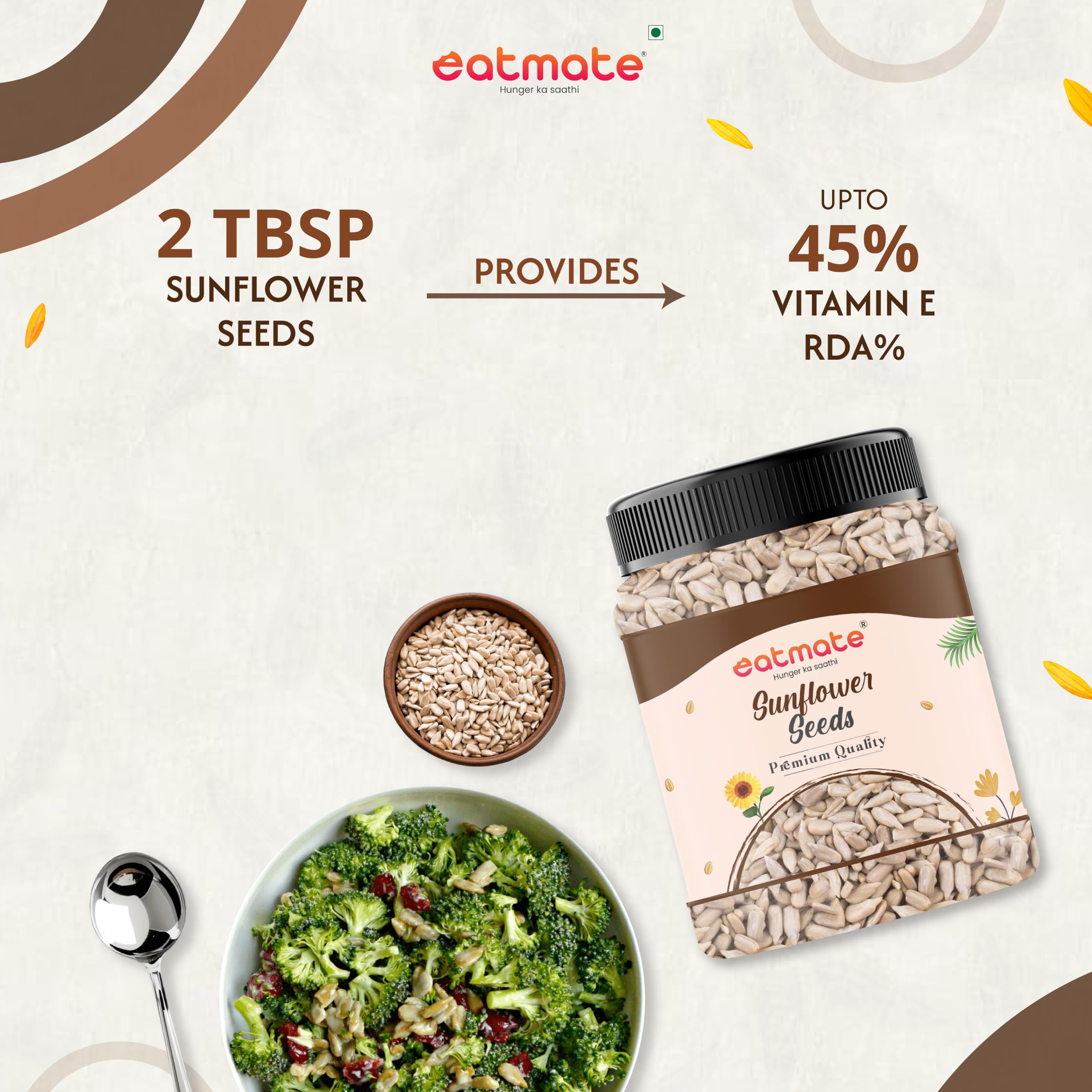 Eatmate Premium Sunflower Seeds 250g | Raw Non-GMO Edible Seeds | High Protein, Fibre & Vitamin E | Healthy Diet Food for Snacking, Salads, Baking, Breakfast & Smoothies 1