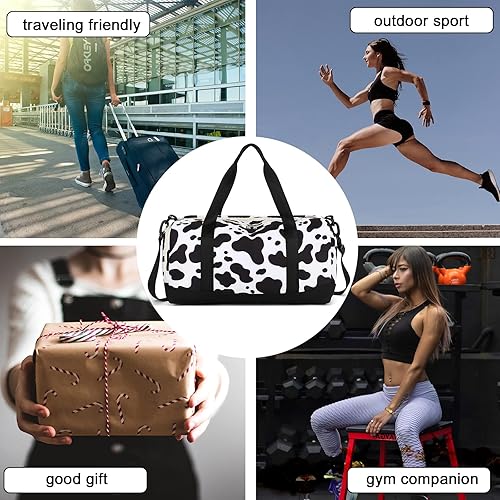 Miniatura 8 de Bolsa de viaje deportiva de gimnasio para hombres y mujeres con compartimento para zapatos bolsillo húmedo Estampado de vaca