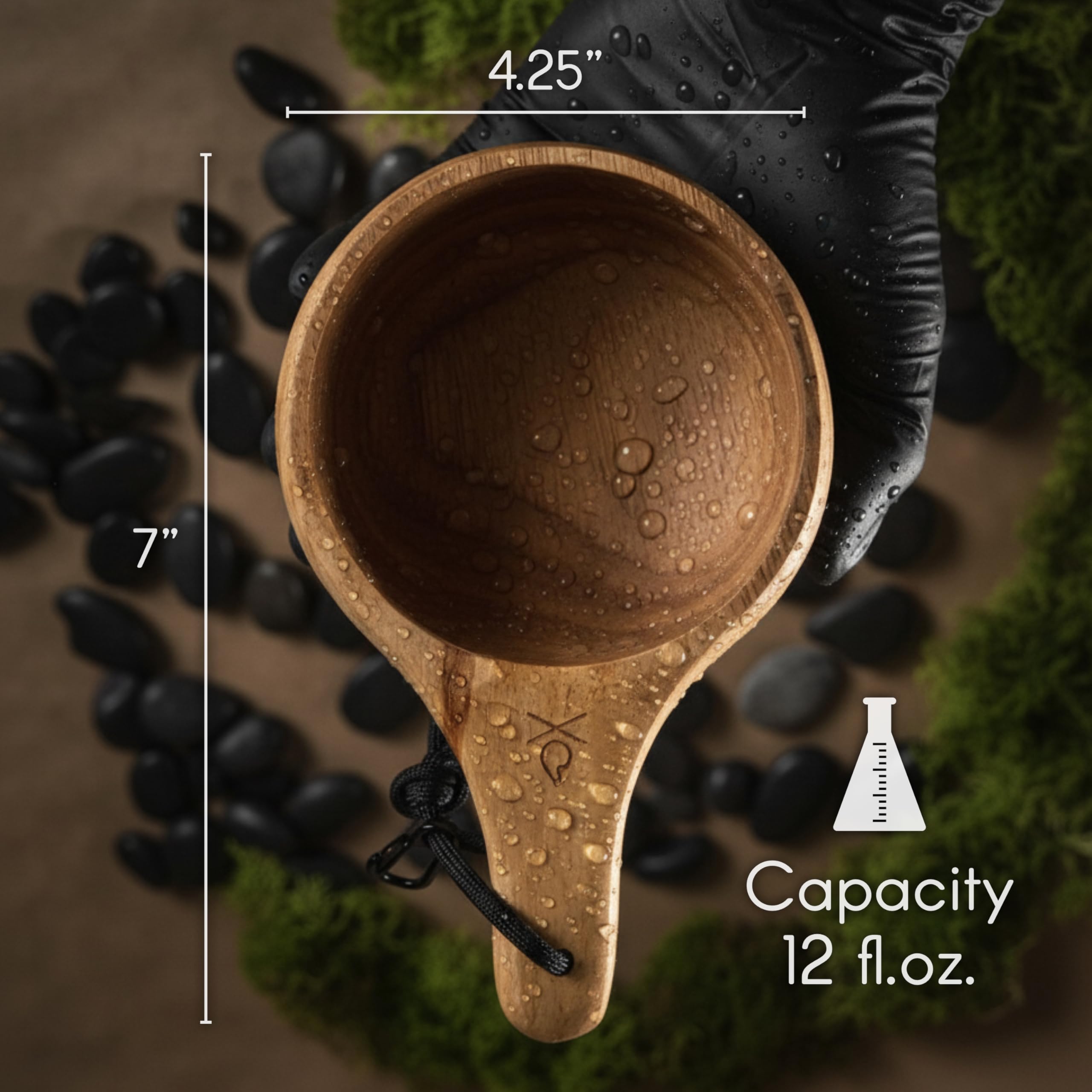 überleben Dursten Lore Kuska, 355 ml, ręcznie rzeźbiony, drewniany, nordycki design, lekki, trwały, akcesoria turystyczne, narzędzia Bushcraft