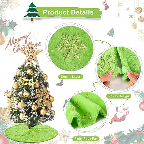 Miniatura 40 de Falda de árbol de Navidad de 36 pulgadas, faldas blancas de piel sintética con copos de nieve de lentejuelas doradas, falda de árbol de felpa suave