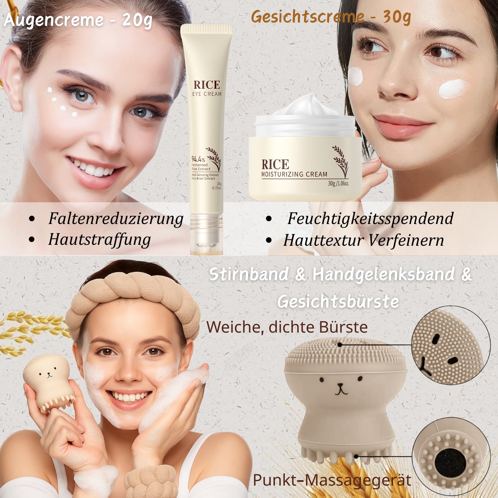 Reis Skin Care Set Geschenkset Damen - Skincare Set 10PCS - Beauty Set Mädchen - Gesichtspflege Set Damen Nährend & Strahlend - Skincare Adventskalender Geschenk Set - Mit Toner,Serum,Creme,Stirnband