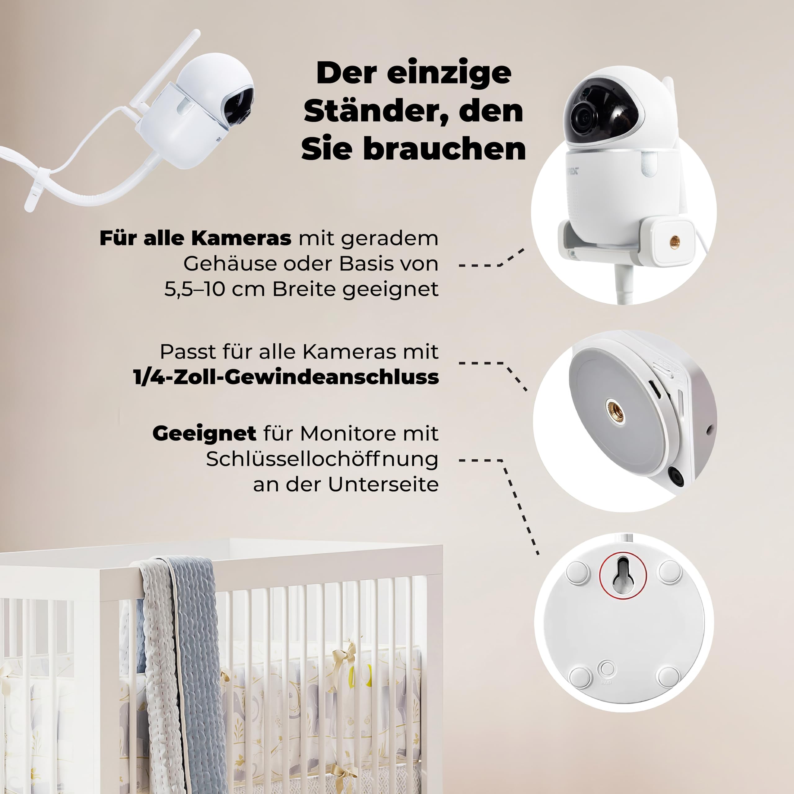 Babyphone Halterung, 170 cm Höhenverstellbar Ständer kompatibel mit HelloBaby, GHB, Tp-Link Tapo, Momcozy, Eufy, Philips Avent, Vtech and Allen Baby Kamera mit 1/4" Gewinde