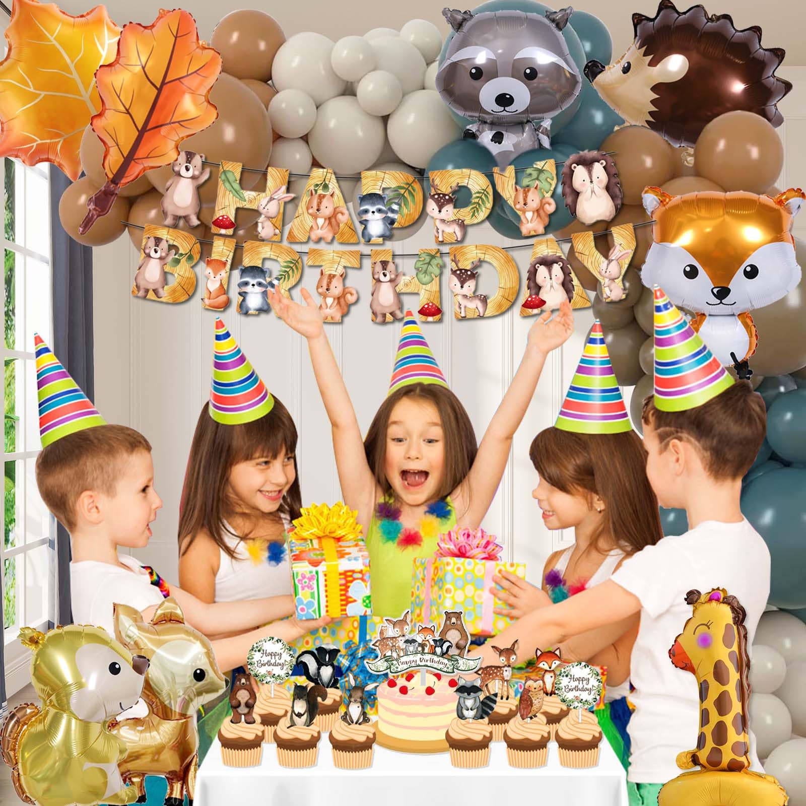 Dschungel-Geburtstagsdeko-Set – Safari-Tier-Banner, Ballons & Torten-Topper Für 1. Geburtstag