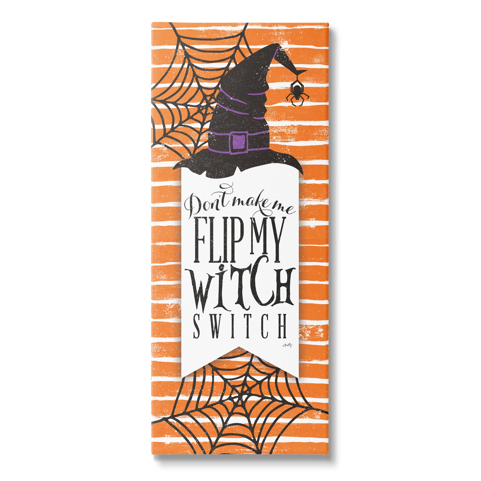Stupell IndustriesWitch Switch Funny Phrase Striped Orange Spider Webs,Design by Misty Michelle, 10 x 24, Gallery Wrapped Canvas