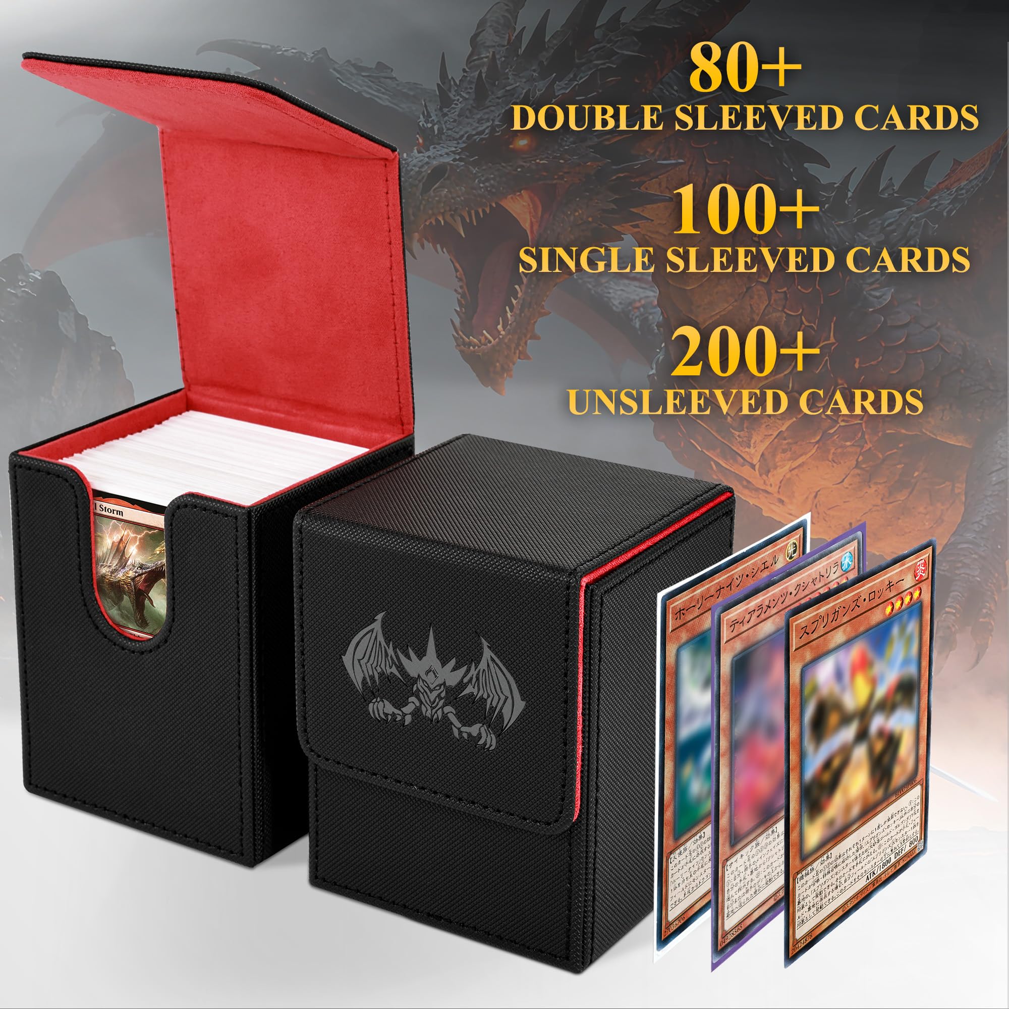 AEGIS GUARDIAN Boîte de rangement pour cartes MTG, boîte Commander Deck pour plus de 150 cartes à manches, boîte de rangement en cuir synthétique à aimant puissant pour TCG CCG, noir