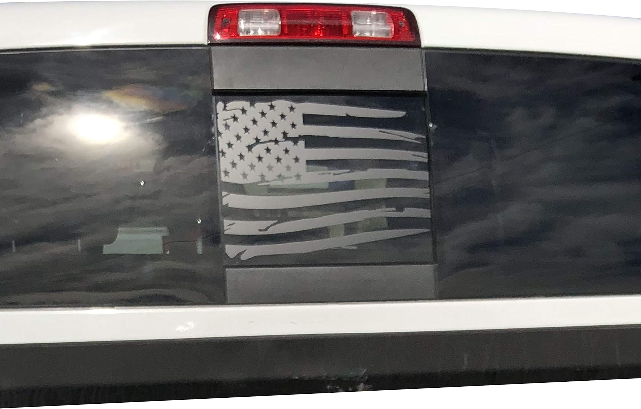 ELEVATED AUTO STYLINGLLC- Compatible with Dodge RAM Back Middle Window Distressed American Flag 2009-2023 (Black)