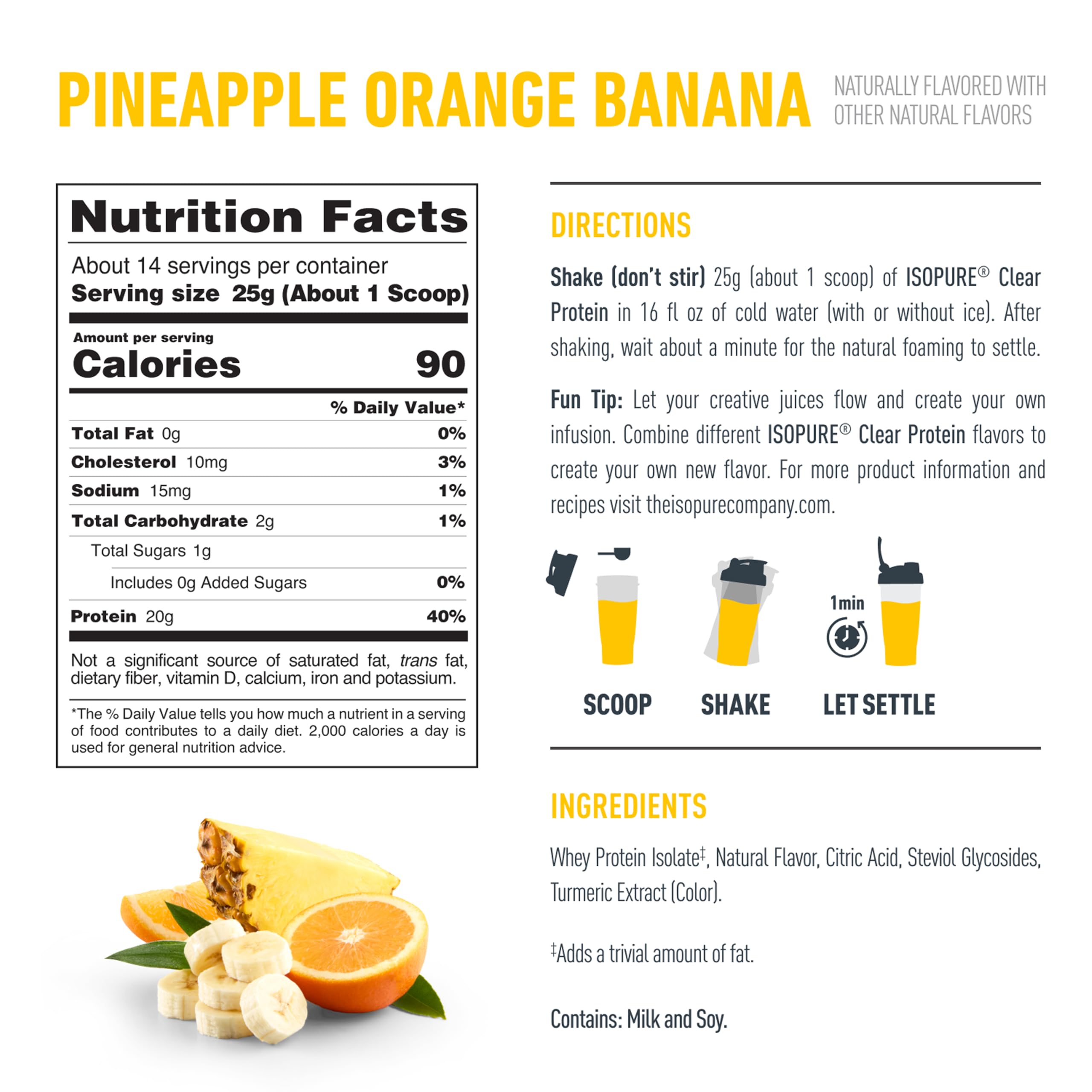 Isopure Clear Whey Isolate Protein Powder, Pineapple Orange Banana,14 Serv — Amazon image 2