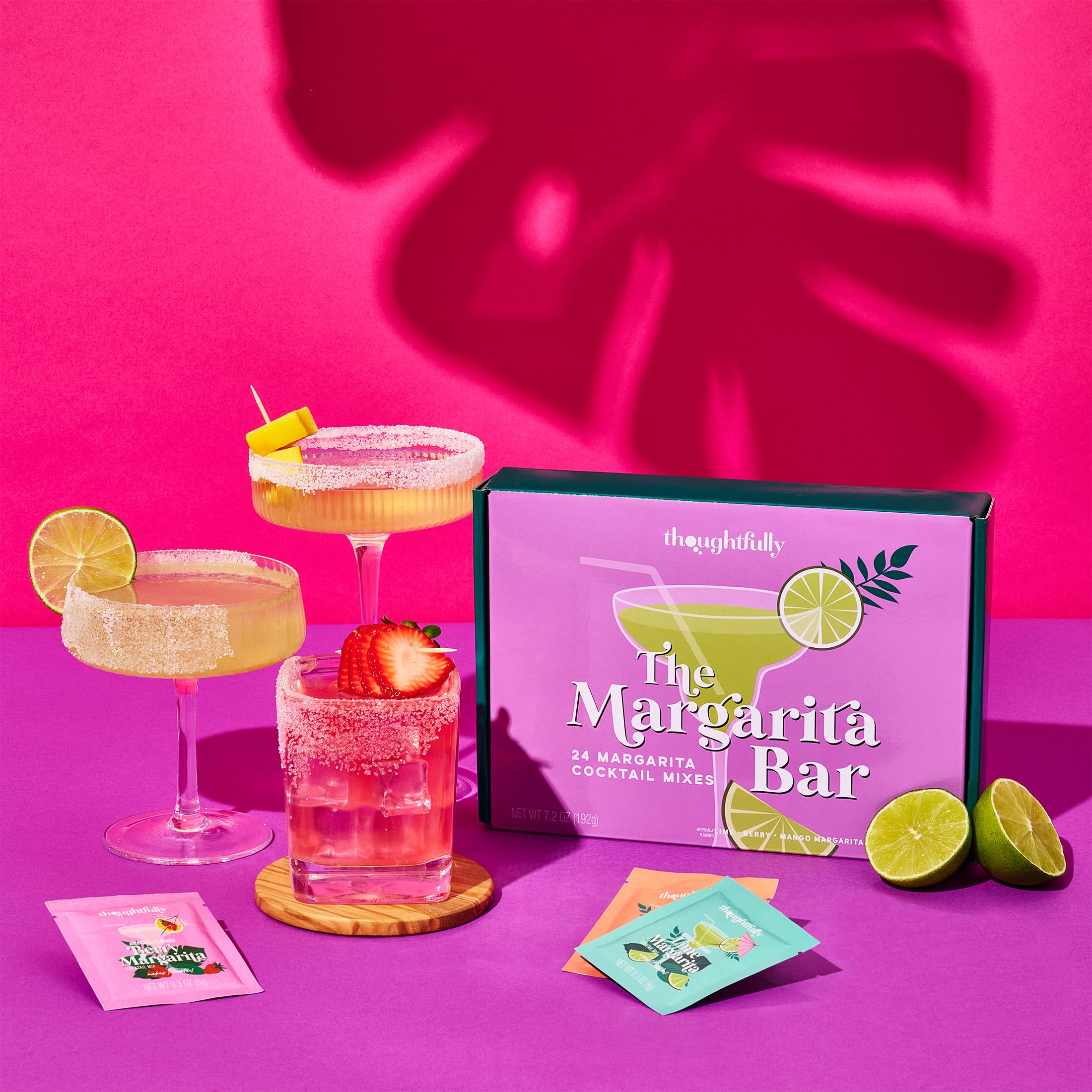 Thoughtfully, The Margarita Bar, Includes Powdered Drink Mix Packets in Mango, Lime, & Berry, Flavored Drink Mixers for Cocktails, Mocktails, Non-Alcoholic Drinks, Margarita Gifts, Palomas, Set of 24