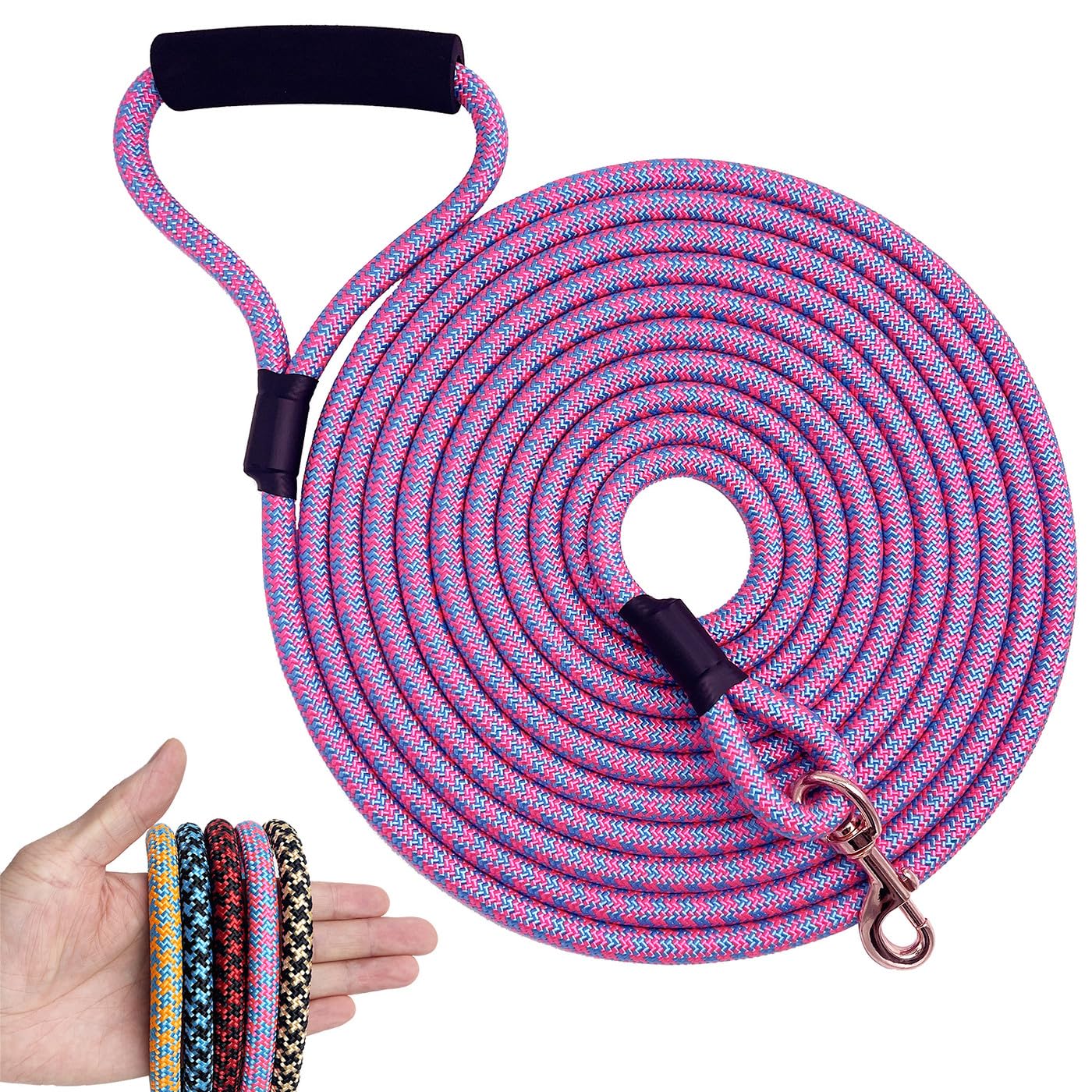 Shorven Nylon Strong Dog Rope Lead Leash Training Dog Lead with Soft Handle Pink/Blue (Dia:0.5" 30FT)