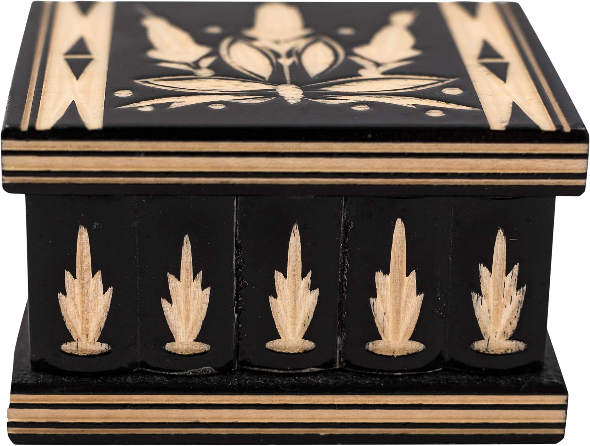 Eastern European Wooden Puzzle Jewelry Box – Handmade in a Traditional Style – Secret Box with Key – Unique Carvings - Small (Black)