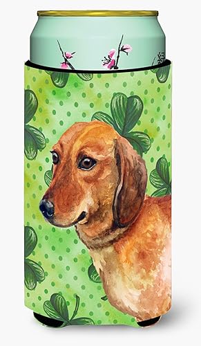 Caroline's Treasures BB9826TBC Dachshund St Patrick's Tall Boy Hugger, verde, funda enfriadora de latas, lavable a máquina, funda aislante plegable