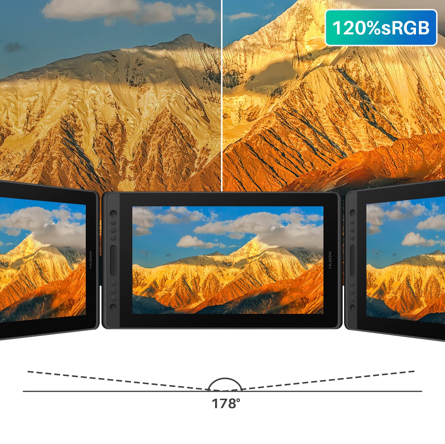 HUION Kamvas Pro 16 Tavoletta Grafica con Schermo in Vetro Laminato Antiriflesso Display Penna 120% Monitor Grafica sRGB Supporto Inclinazione Funzione (± 60 °) Penna Senza Batteria