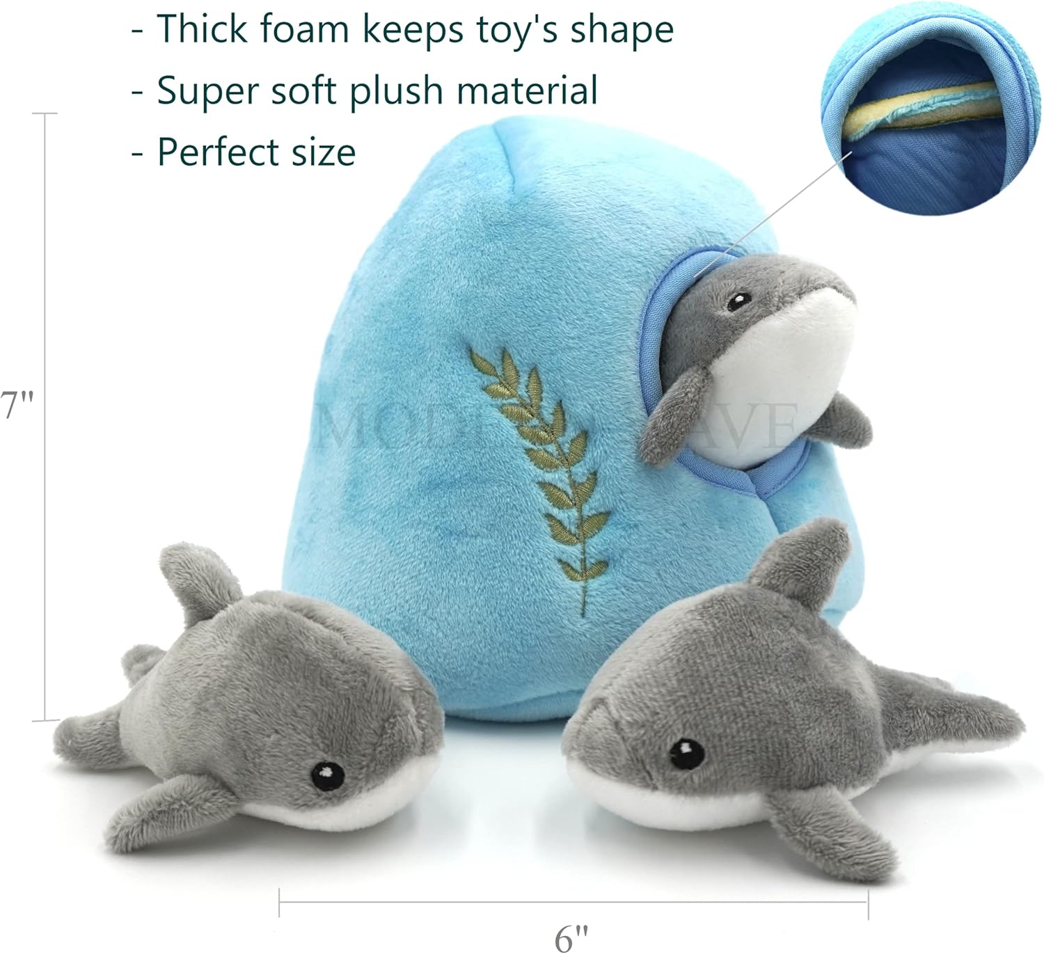 MODERN WAVE - Interactive Squeaky Plush Hide and Seek Squirrel Type Puzzle Toy for Dogs, Medium Size (Ocean and Dolphins) - Image 2