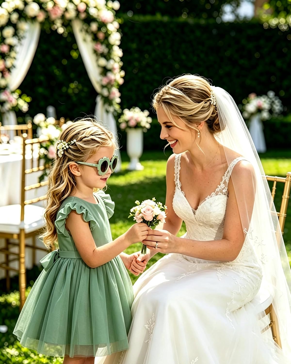 2PCS Flower Girl Gift Sunglasses-Daisy Floral Round Shaped Sunglasses, Little Bridesmaid Proposal Gift