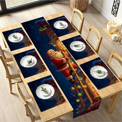 Santa on Rooftop Table Runner and Placemats Set – 7