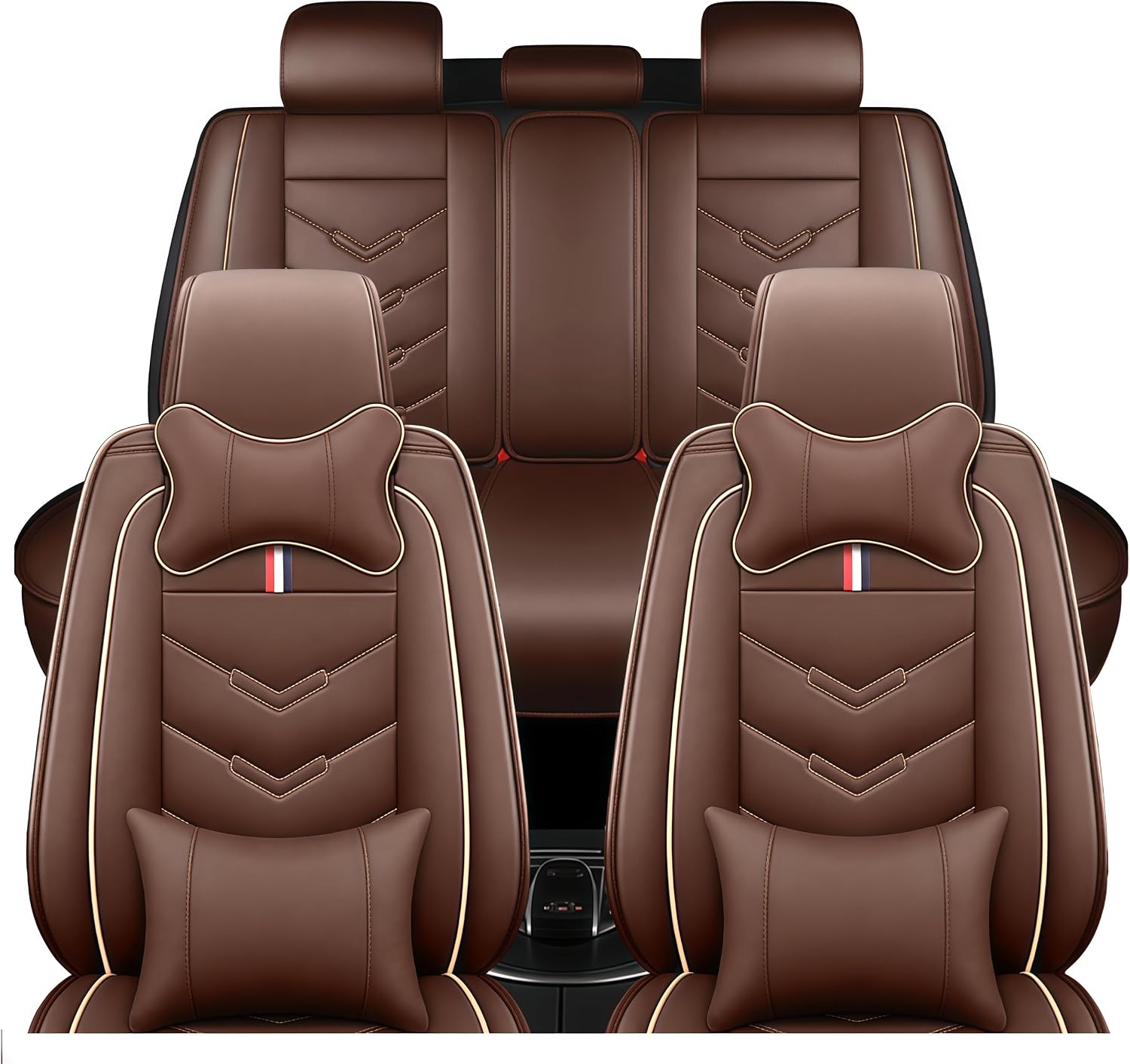 Leather Car Seat Covers Fit for Dodge Durango 2001-2025, 5 Seater Waterproof and Wear-Resistant Seat Cover Interior Accessories(Full Set with Pillow,Coffee)