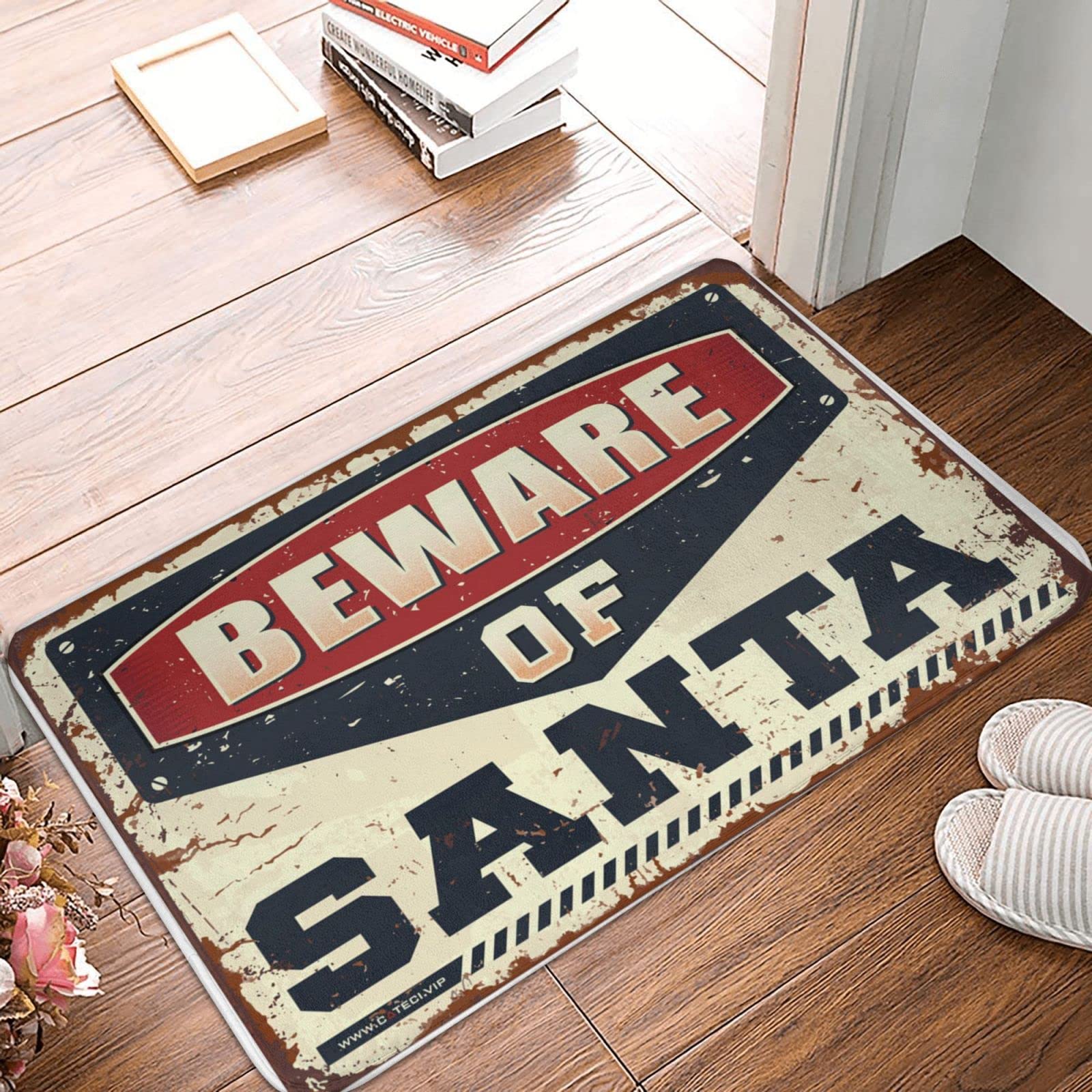 Paillasson vintage extérieur tapis chambre garçon Beware of Santa 50x80