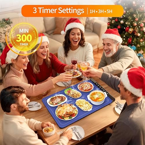 Miniatura 5 de Tapete de calentamiento para alimentos, bandeja de calentamiento eléctrica para platos, almohadilla térmica portátil con apagado de 6 horas,