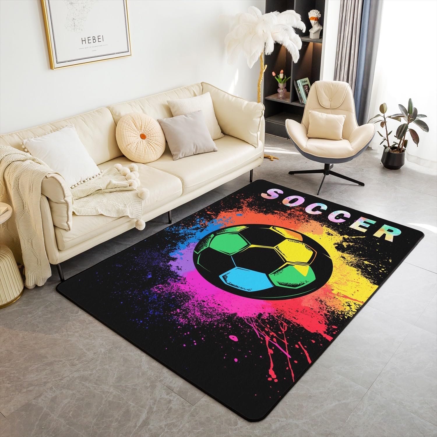 Erosebridal Ball Game Area Rug for Kids Boys Teens,Baseball Carpet 3x5,Basketball Soccer Indoor Floor Mat,Glowing Neon Sports Theme Area Runner Rug for Living Room Bedroom