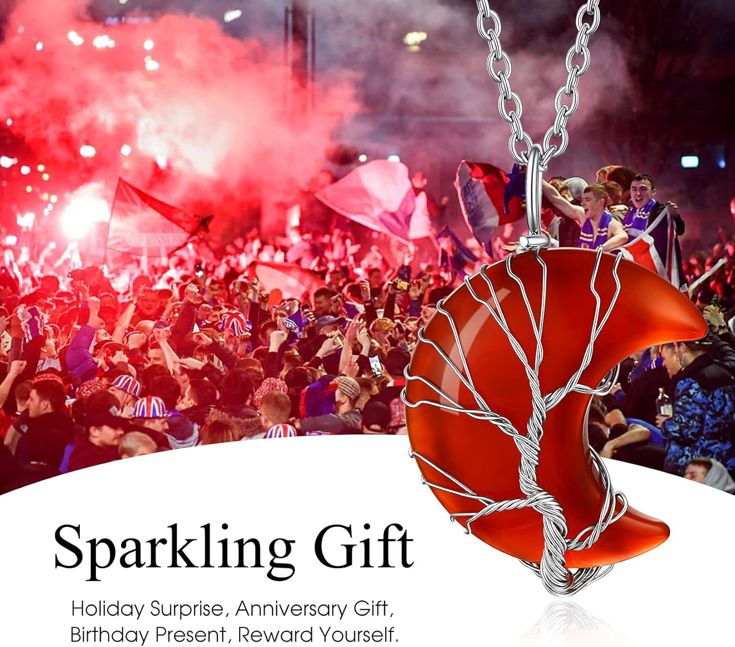 Bestyle Tree of Life Wrapped Healing Crystal Necklaces 12 Month Birthstone Pendant for Women, Crescent/Heart Gemstone Jewelry, Vintage Birthday Gifts/Energy Gift - Image 3