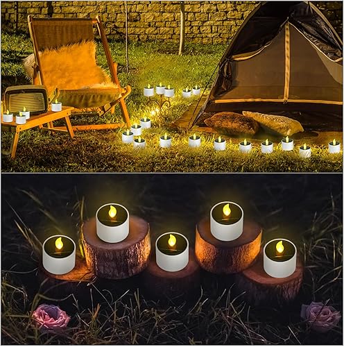 Miniatura 6 de Retisee 24 velas de té con energía solar, impermeables, sin llama, reutilizables, LED, para farol, jardín, fiesta, campamento y decoración del