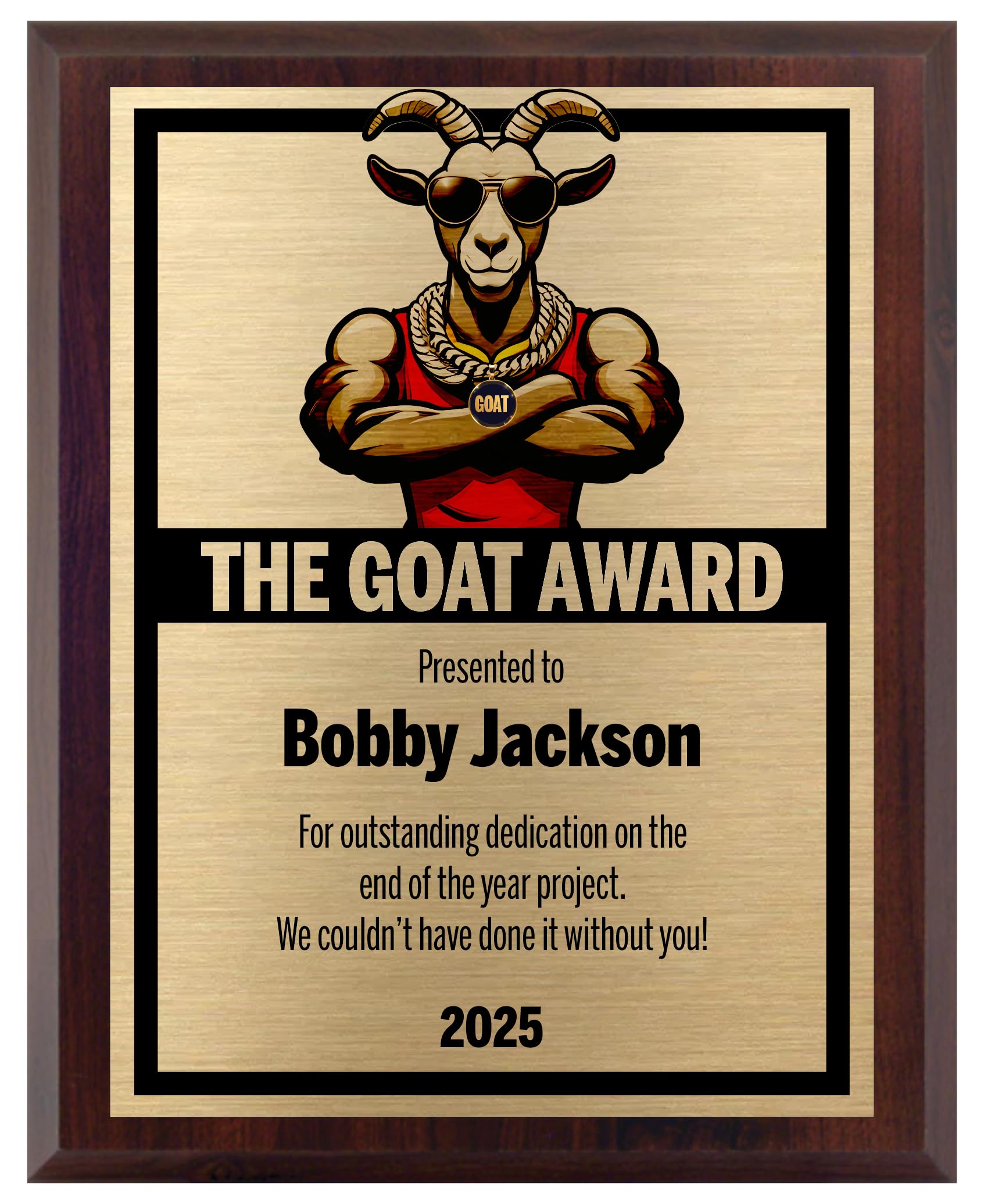 Goat Award Plaque - Personalized Greatest of All Time Trophy - Funny Customized Plaque Award or Gift for Adults, Office, Friends, Boss, Coach, or Fantasy Football - Multiple (6x8)