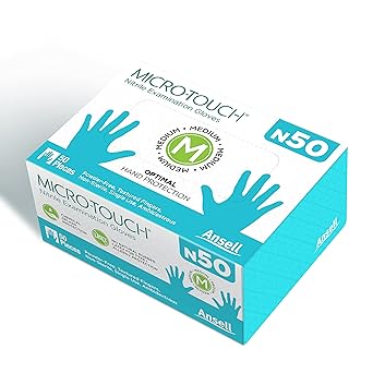 Ansell Micro Touch N50 Nitrile Multipurpose, Disposable Gloves, Food Grade Approved, Oral Approved, Free From Latex Smell with No Latex Type I allergy (Medium, 50 pcs)
