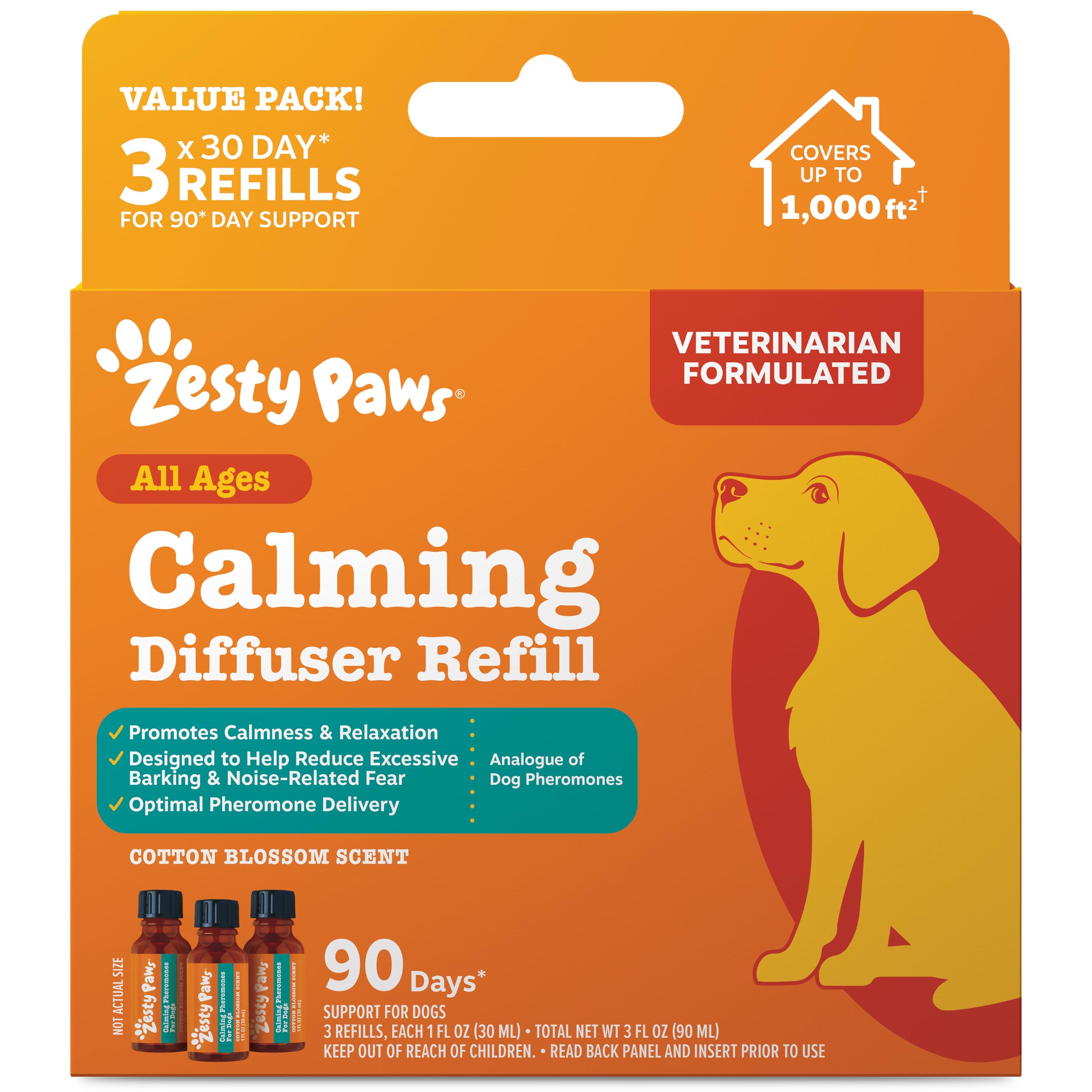 Zesty Paws 90 Day Dog Pheromones Calming Diffuser 3 Pack Refill