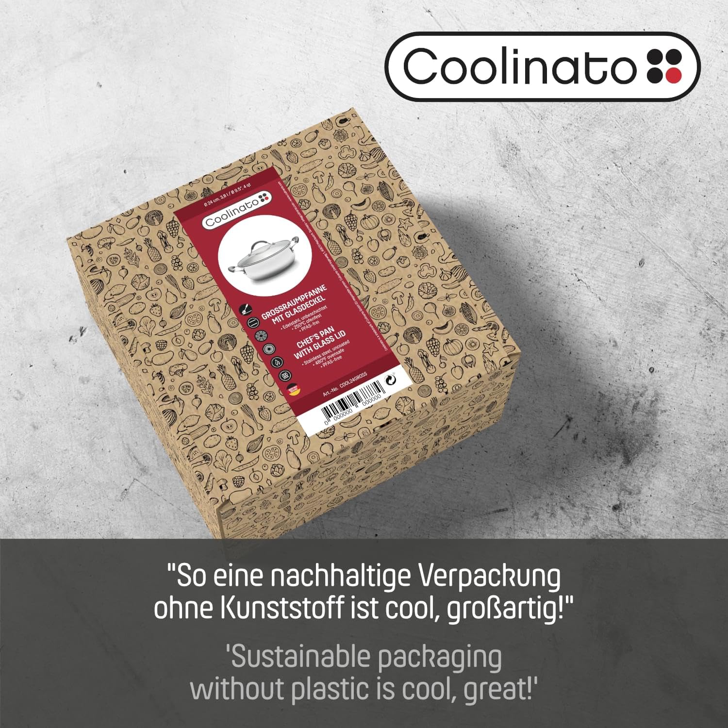 Coolinato - Edelstahl Schmortopf 24 cm mit Silikongriffen & Glasdeckel – Schmorpfanne mit 3,8 l Volumen – Für alle Herdarten, Induktionsgeeignet & backofenfest– 2 Lagen Sandwichboden mit Alu-Kern