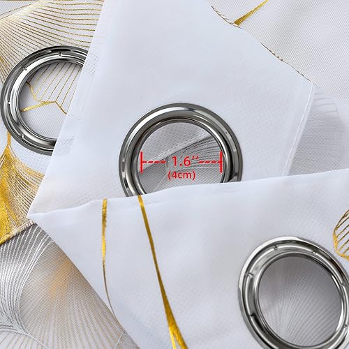 Miniatura 6 de Youleyar Cortinas transparentes de gasa con estampado de lámina dorada cortinas de ventana con ojales en la parte superior de 72 pulgadas de largo