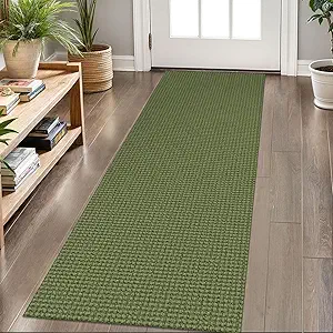 KOZYFLY Runners for Hallways 2x6 ft Washable Kitchen Runner Non Slip Rubber Backed Hall Runners Cotton Entryway Runner Rugs Floor Carpet for Indoor Backdoor Bedroom Kitchen, Olive Green/Earthy Green