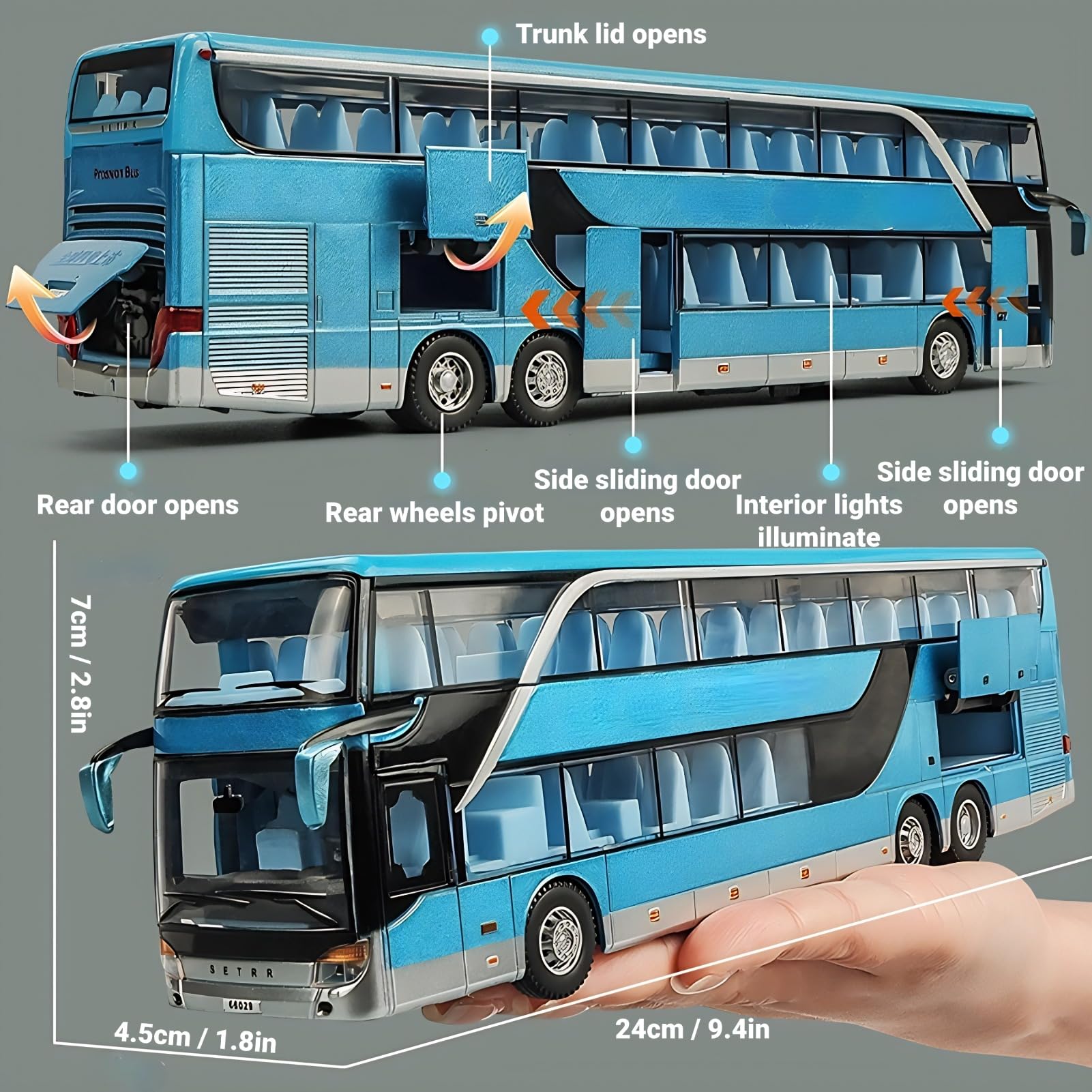 Juguete Modelo de Autobús de Dos Pisos de Aleación 1:32, Juguete Modelo de Coche Eléctrico, Música Ligera, Puertas Que Se Pueden Abrir, Juguete Modelo de Coche de Aleación, Rueda