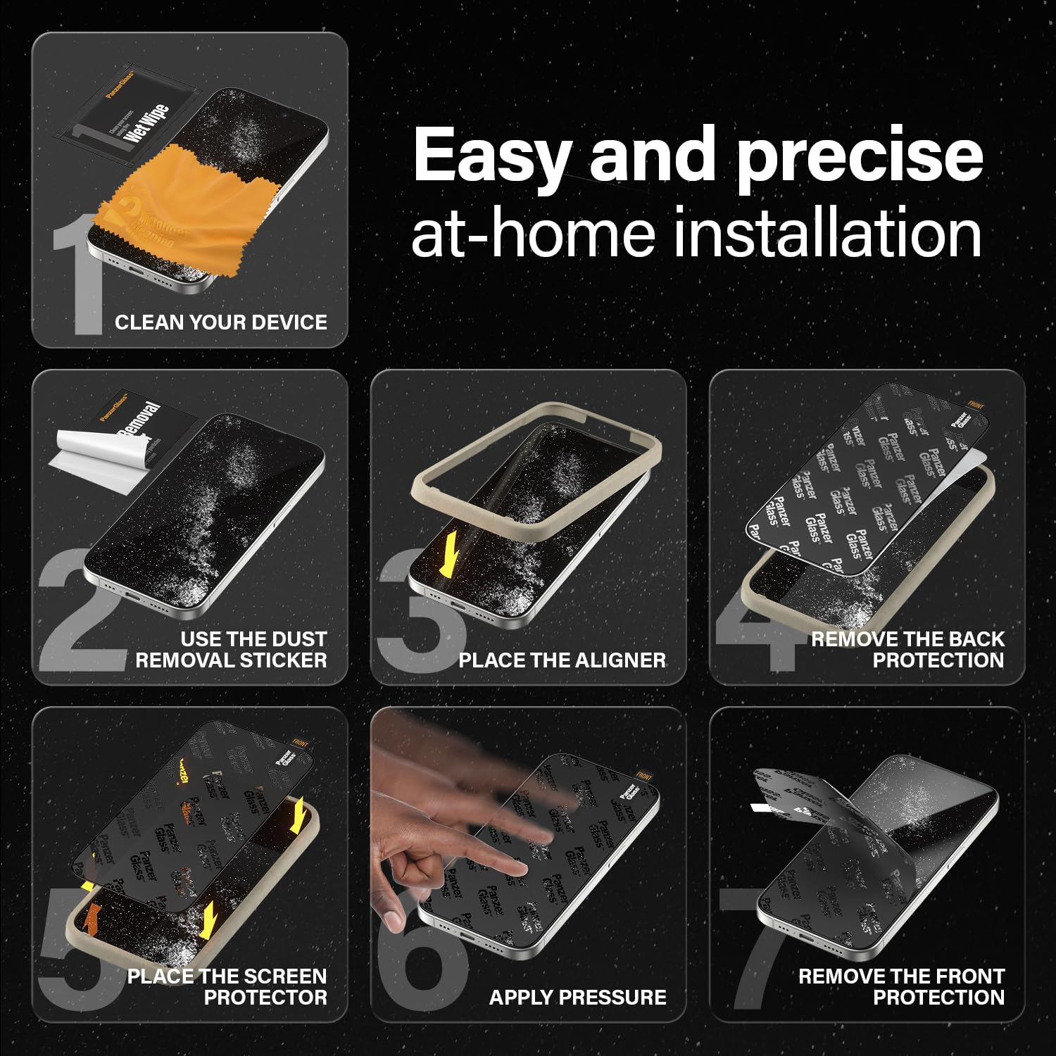 Protección de Pantalla de Cerámica PanzerGlass™ para iPhone 15 Pro - Protección de Pantalla 5 Veces Más Fuerte, Cristal Ohara con Fuerza Astronómica, Instalación Fácil