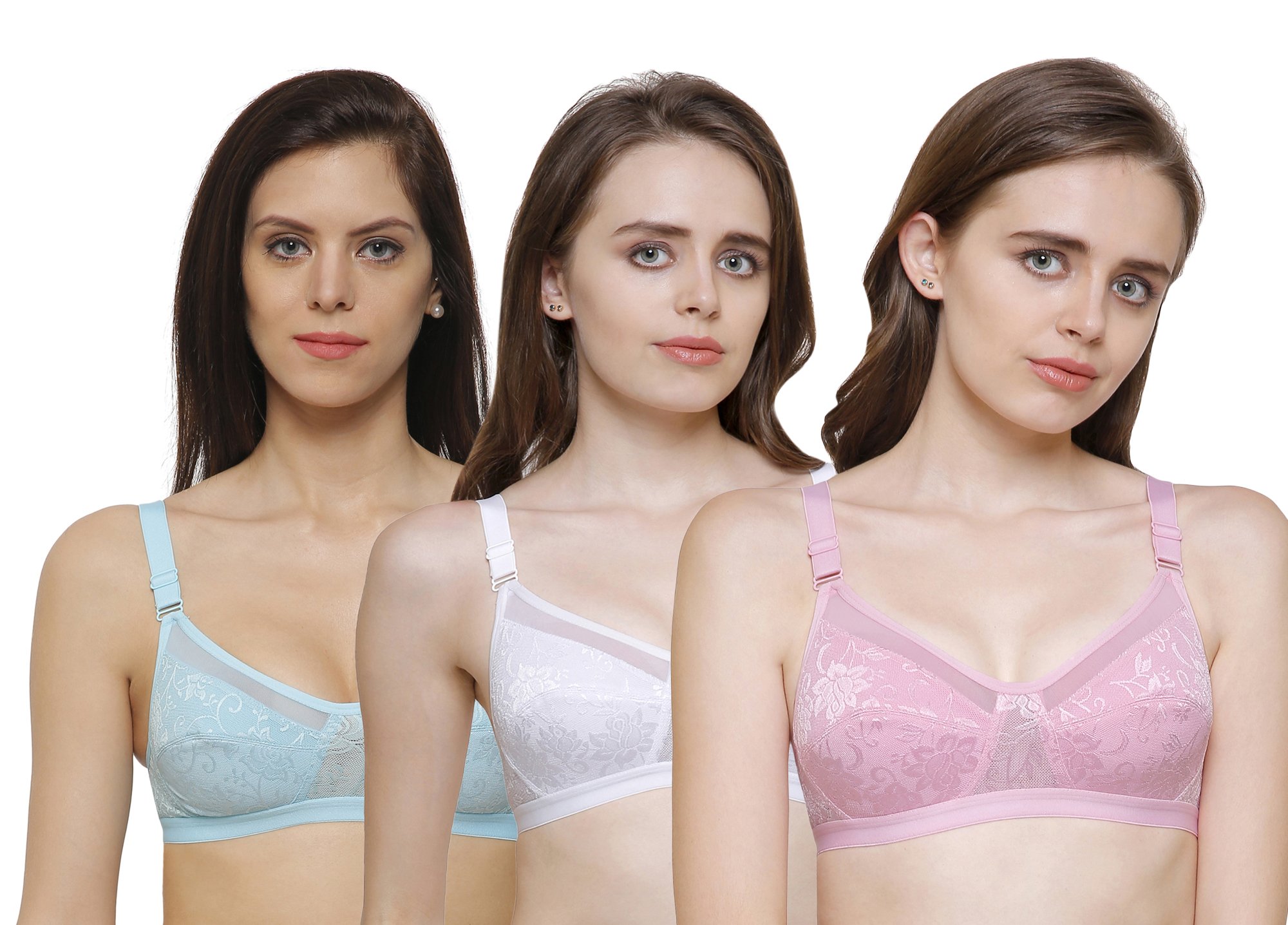 inkurv Non-Padded Full Coverage Bra for Women with Cotton Blend Lining | Stylish and Stretchable Net Design | Fancy and Soft Bra for Women Daily use | Combo of 3-picture-7