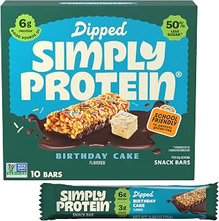 Simply Protein - Birthday Cake Dipped Bars, 10 Count - Plant Based Protein Snack Bars - Snacks for Kids - 6g Protein, 3g Sugar, & 100 Calories - Vegan, Gluten Free, Non GMO, & Kosher - 2 Boxes