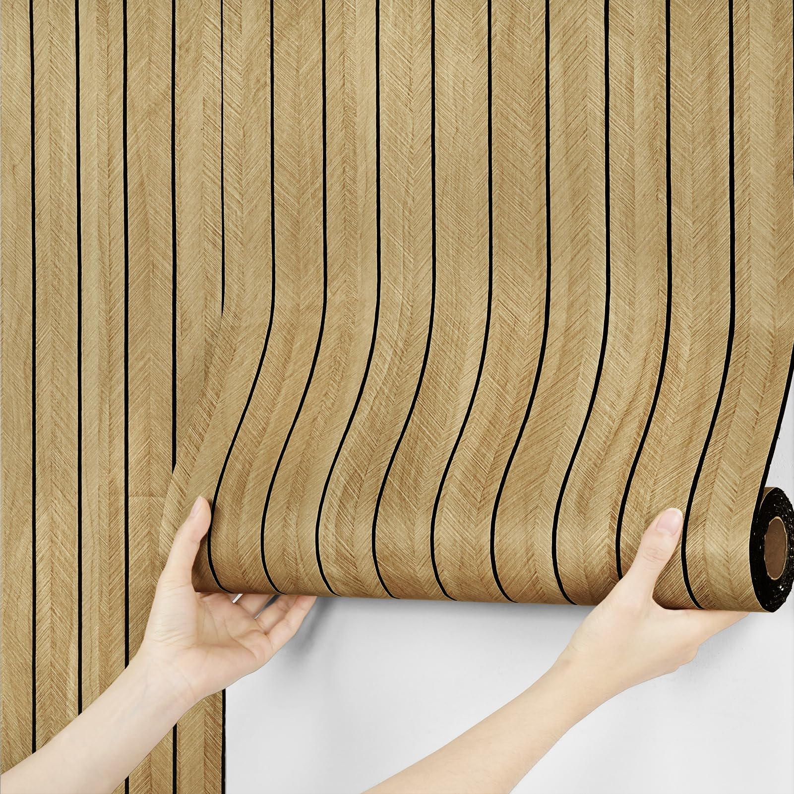 Paneles De Pared Autoadhesivos Marron Claro 3D Efecto Madera Para Sala De Estar Salon Dormitorio Paneles Decorativos Para Pared Paneles De Pared Espuma Acusticaen PVC Rollo 30cm x 300cm