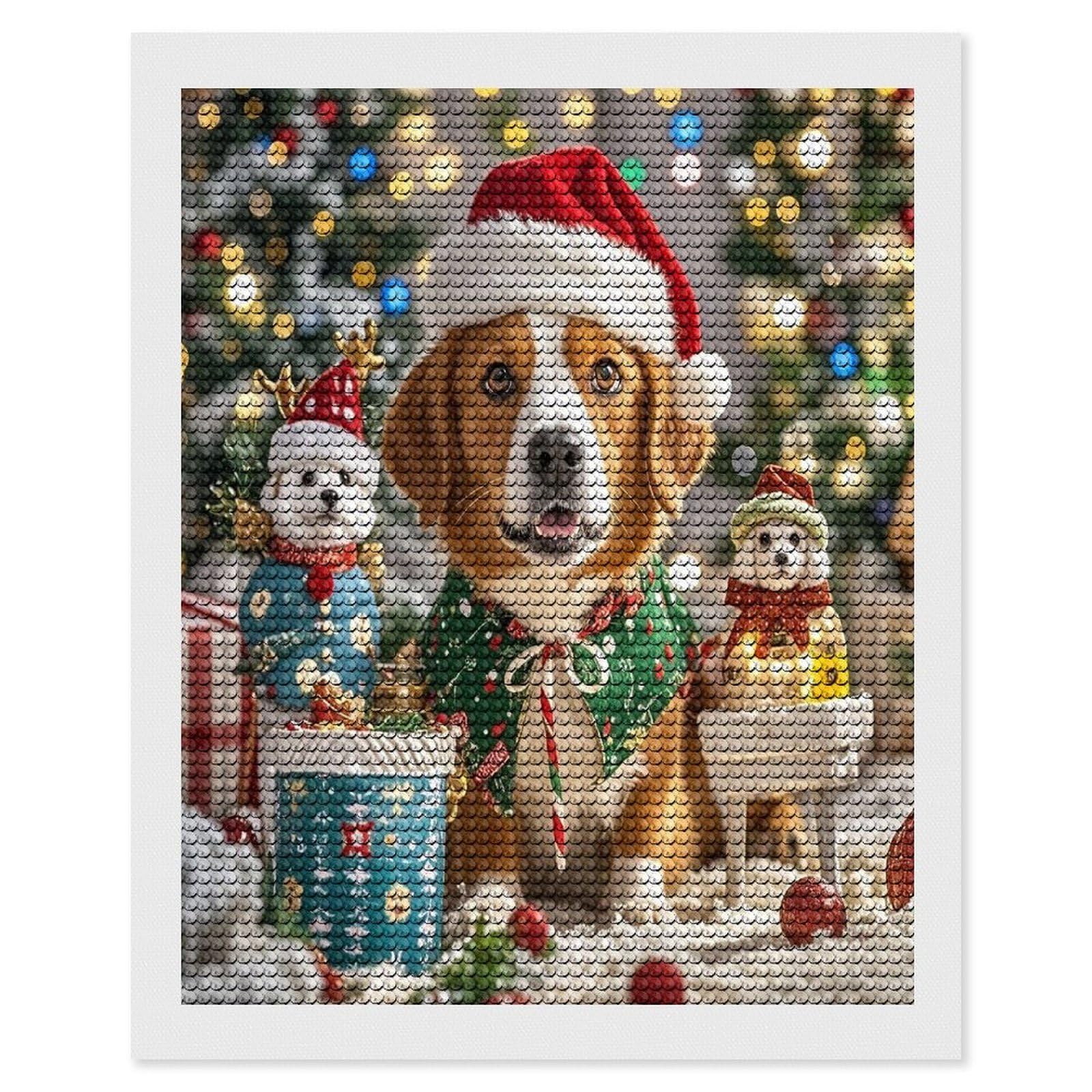 FekiLoot Merry Christmas Dog Diamond Painting Kits for Beginners DIY Diamond Art Kits for Adults Full Drill Round Diamond Dot Gem Art Painting Fun DIY Crafts for Home Kitchen Wall Decor Gift 16"x20"