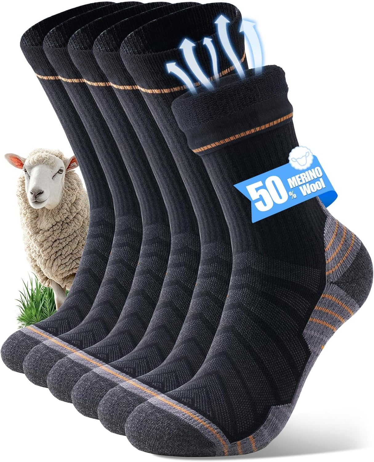 Merino Wool Hiking Crew Socks for Men & Women, Thermal Socks,Cushioned Anti-Blister, Breathable 3 Pairs